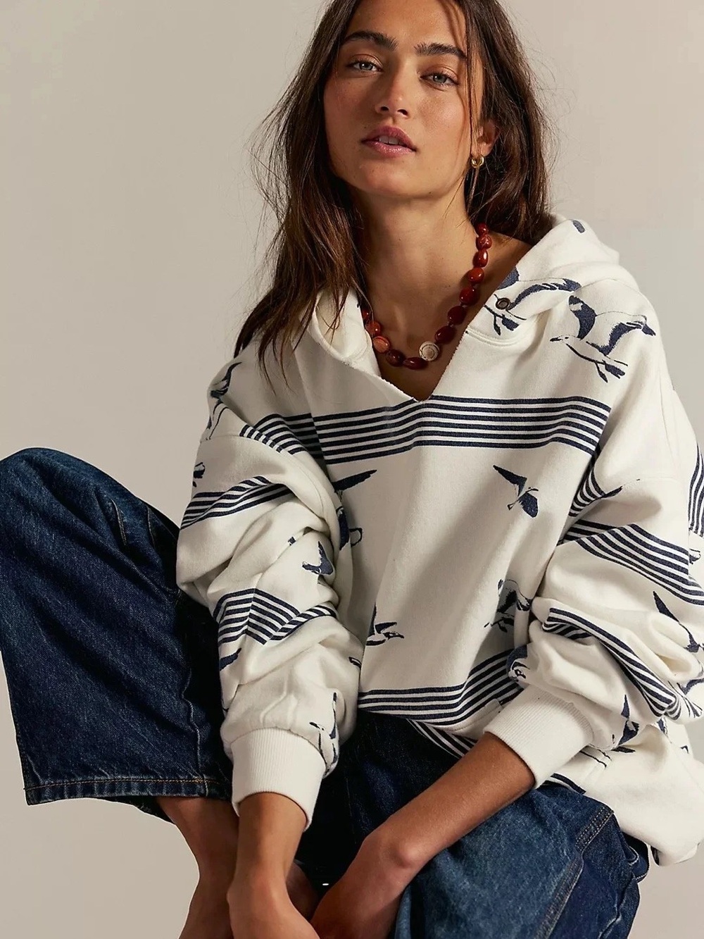 Free people We The Free It's A Vibe Printed Hoodie sea call seagull print